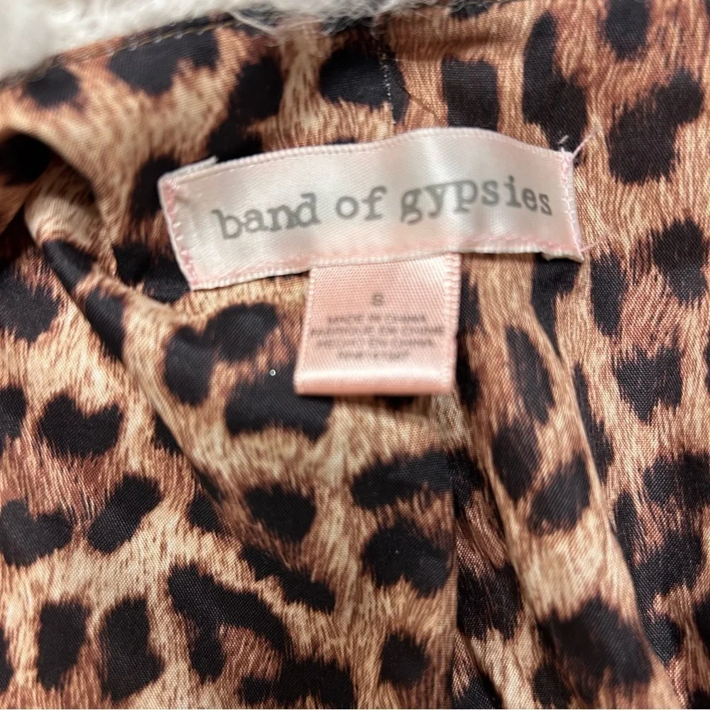 Band of Gypsies Cream and Leopard Open Front Teddy Sherpa Jacket SZ S